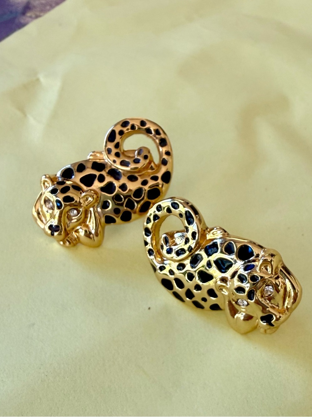 Gold-Tone Black Enamel Leopard Earrings - Picture 2 of 3